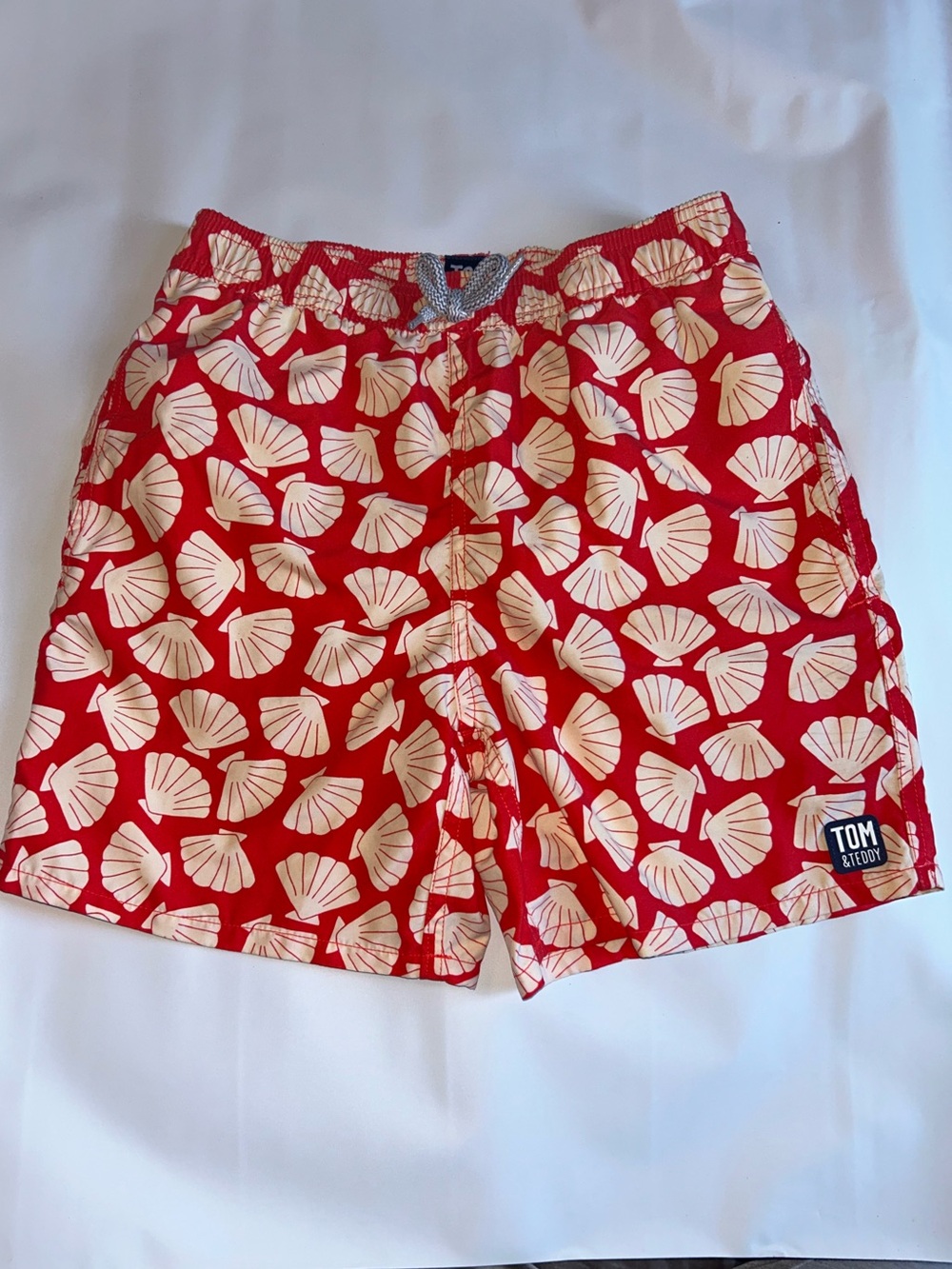 Tom & Teddy Boys Swim Trunks 9/10 Red Seashell Print